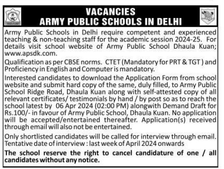 ARMY PUBLIC SCHOOLS IN DELHI