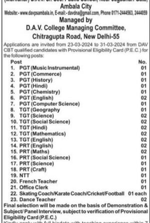 D.A.V. Sr.Sec. Public School, Near Jagadhari Gate,Ambala City.