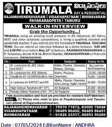 Tirumala Day & Residential Institutions